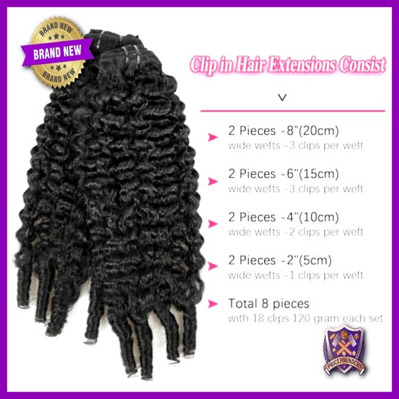 18 Inch Brazilian Virgin Human Hair Clip In Extensions Curly Full Thick